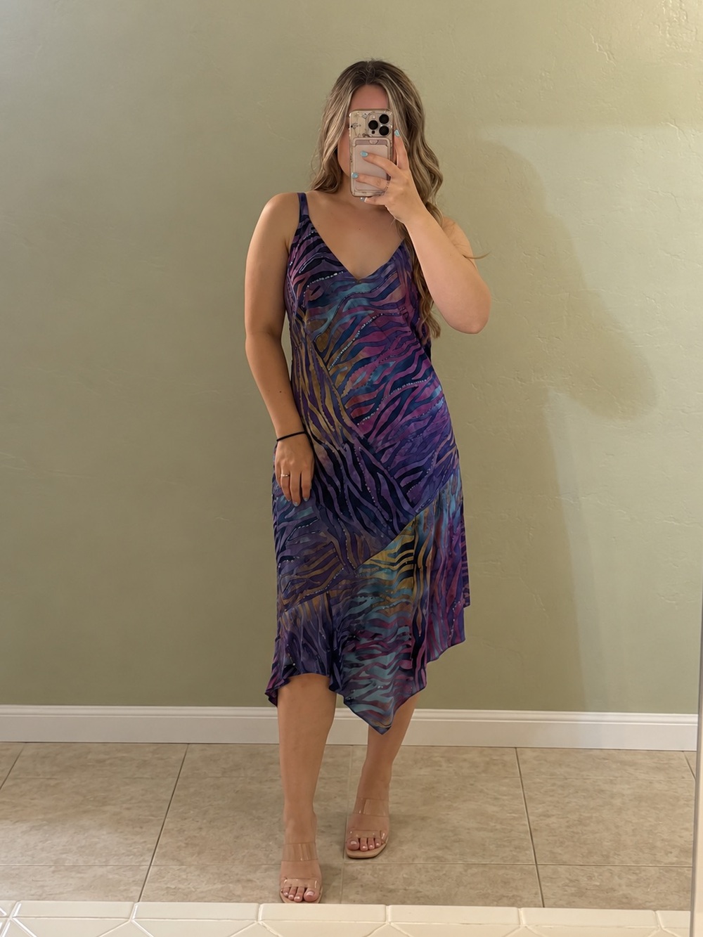 Y2K purple and blue beaded zebra slip asymmetrical dress size XL